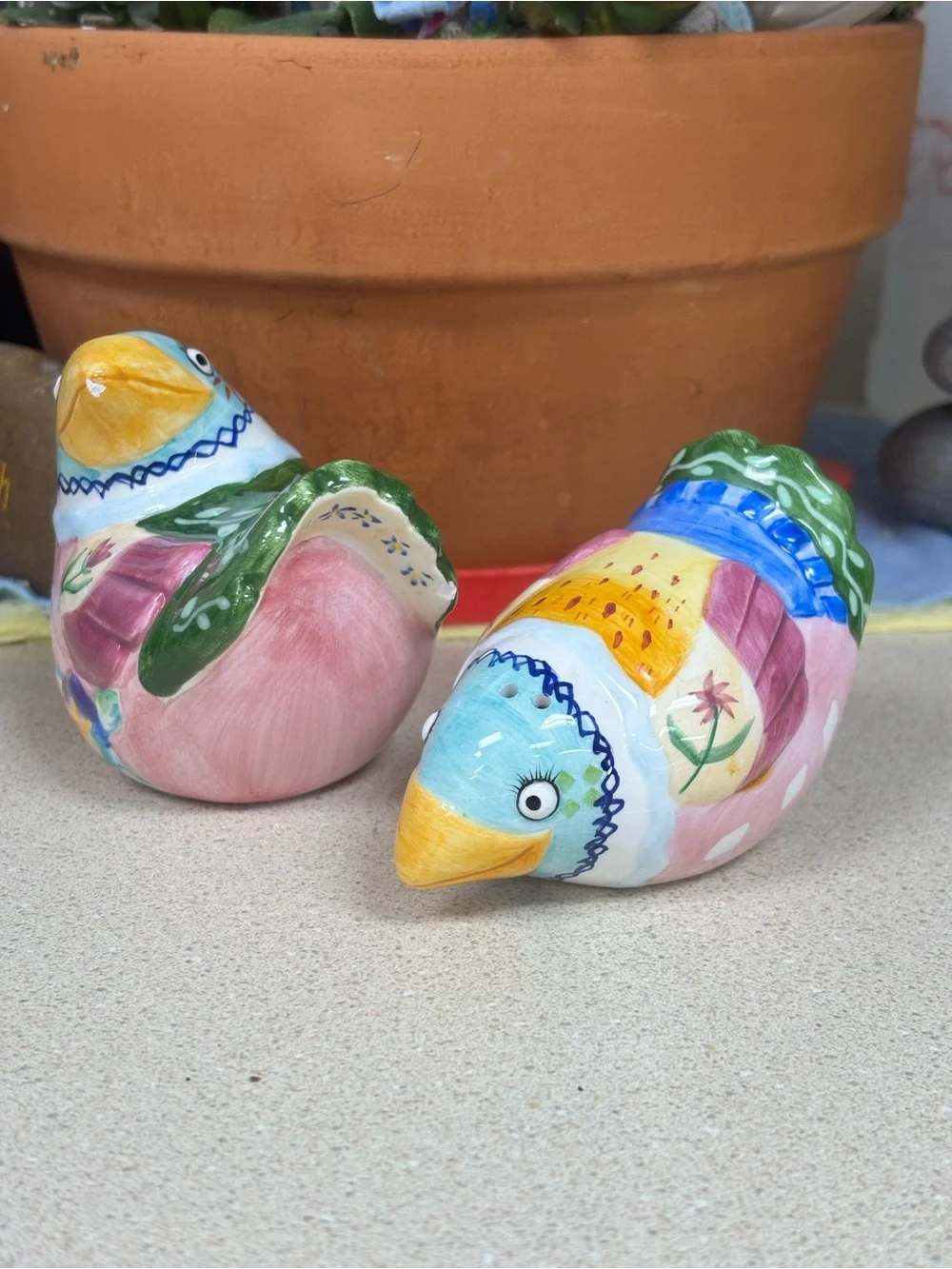 Fitz & Floyd Gypsy Chicks Ceramic Salt & Pepper Shakers. Read Description.